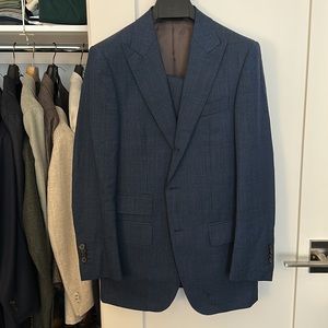 SUITSUPPLY Dark Blue Check Tropical Wool Washington Suit (38R) (Gently Used)